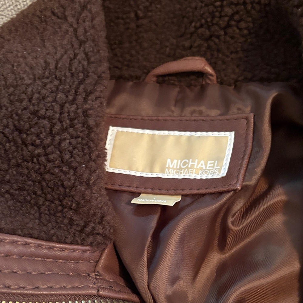 Michael Kors Authentic Leather Chocolate Brown jacket. Size L.